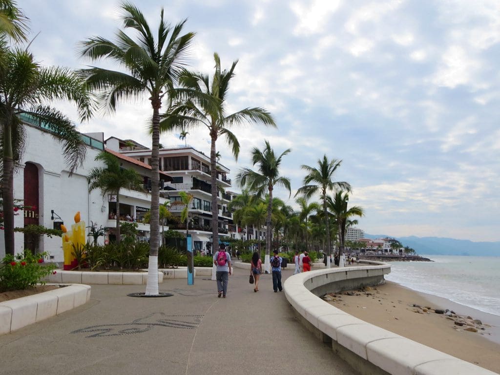 The Malecon at Puerto Vallarta, Mexico, extends all along the shore downtown.